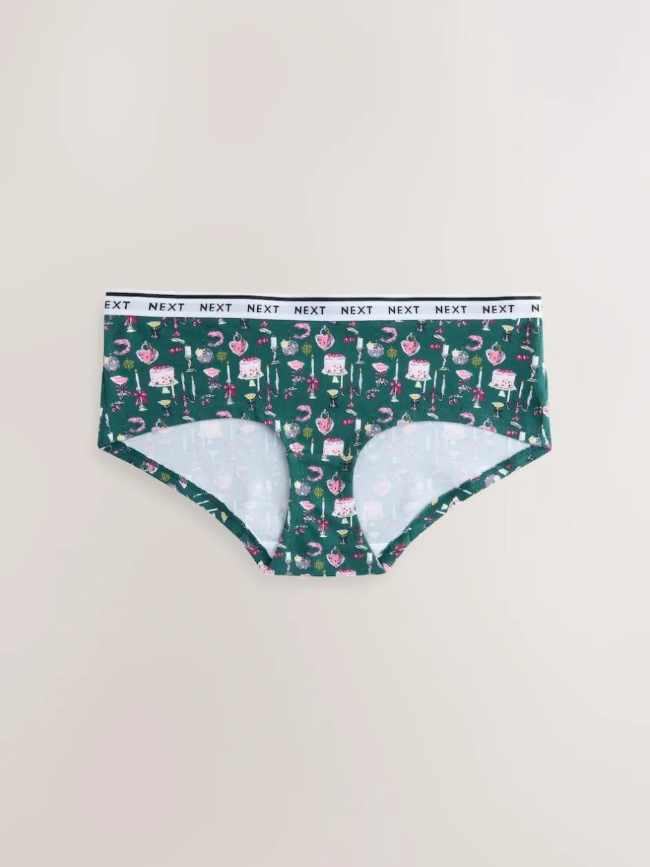 Next Short Cotton Logo Knickers 7 Pack Red Tablescape Print