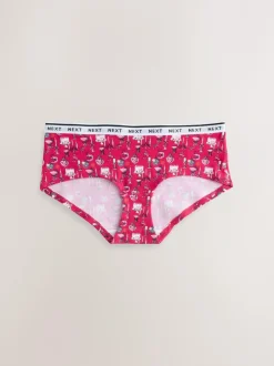 Next Short Cotton Logo Knickers 7 Pack Red Tablescape Print