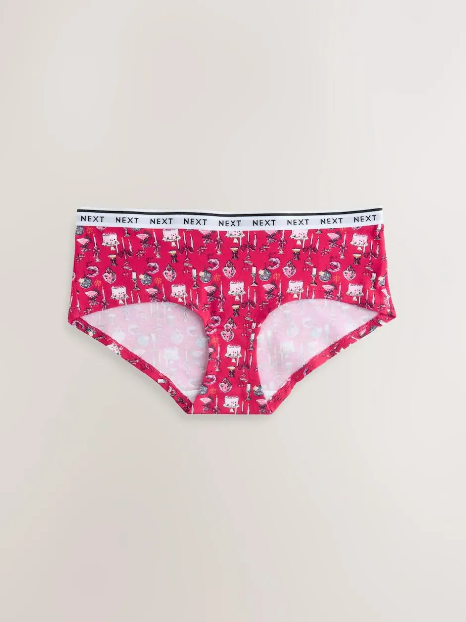 Next Short Cotton Logo Knickers 7 Pack Red Tablescape Print