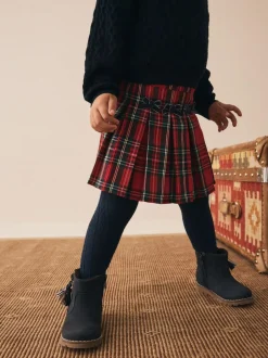 Next Red Tartan Bow Skirt with Navy Tights (3mths-7yrs) Clearance