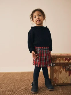 Next Red Tartan Bow Skirt with Navy Tights (3mths-7yrs) Clearance