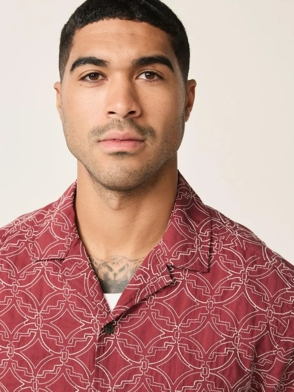 Next Textu Embroide Tile Short Sleeve Shirt Red Sale