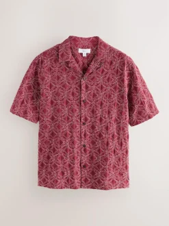 Next Textu Embroide Tile Short Sleeve Shirt Red Sale