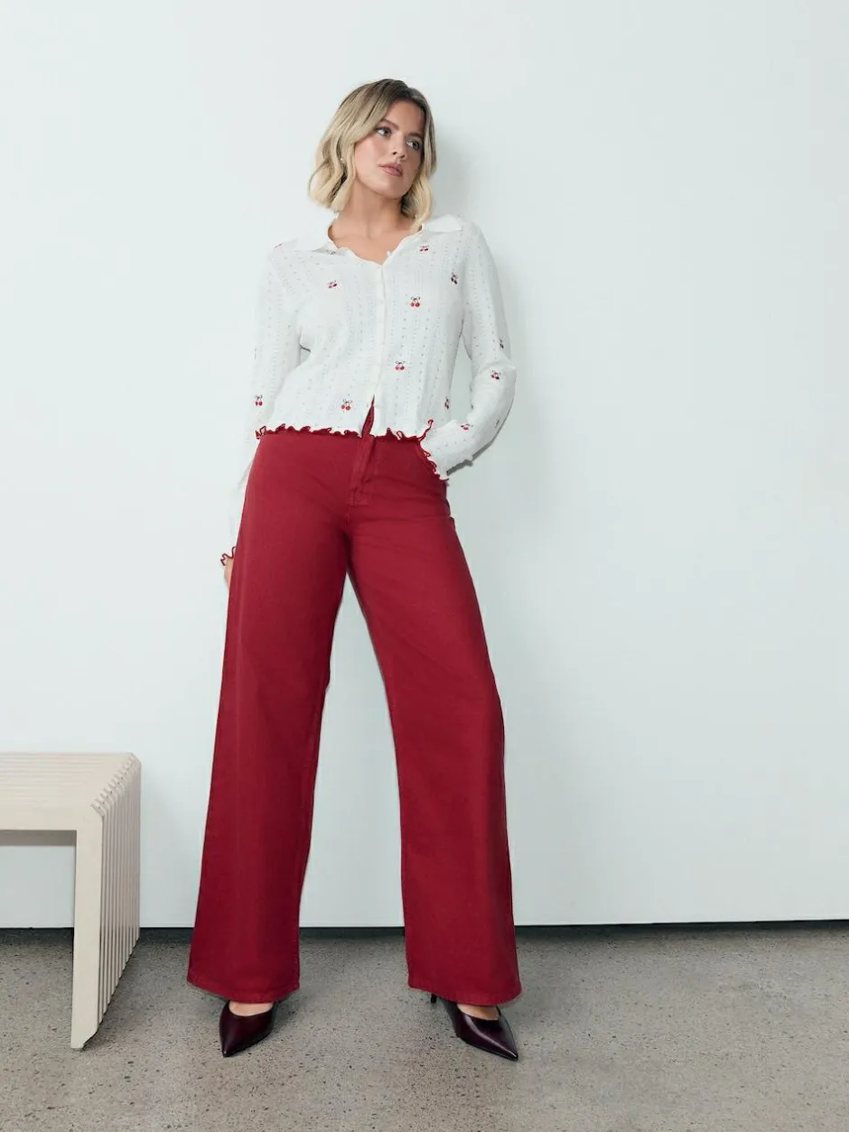 Next Red Wide Leg Jeans New