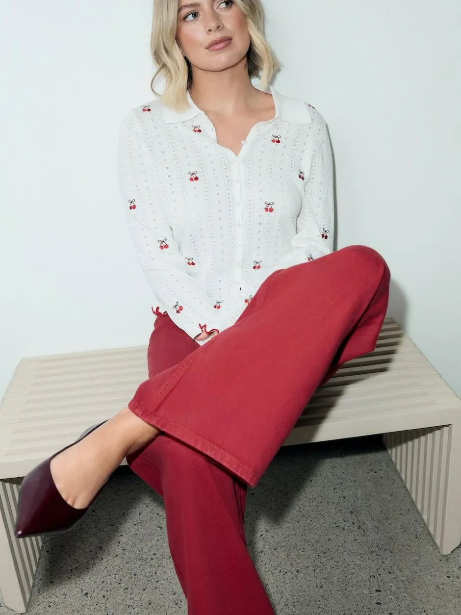 Next Red Wide Leg Jeans New