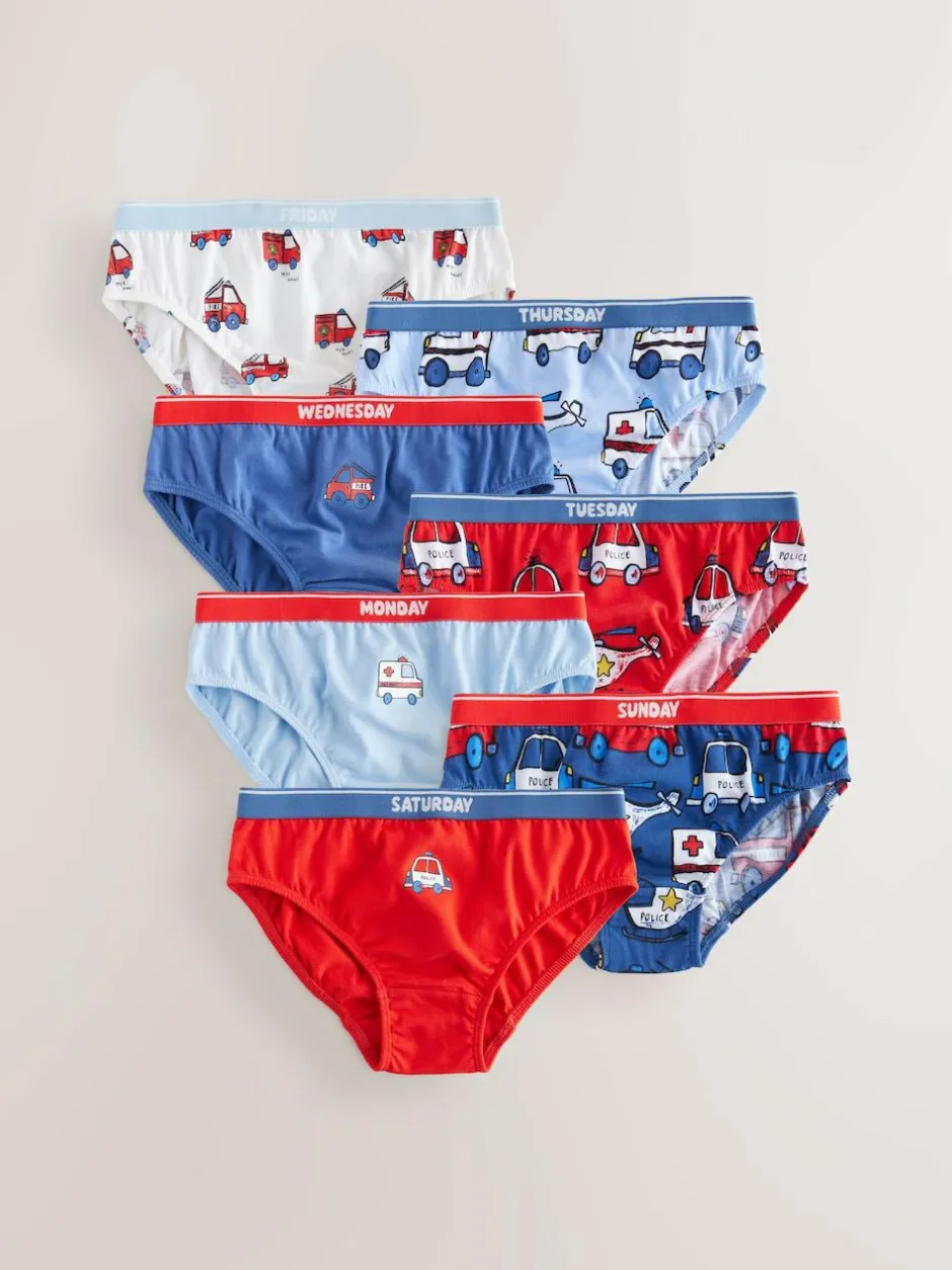 Next Cotton Briefs 7 Pack (1.5-10yrs) Red/Blue Emergency Vehicles