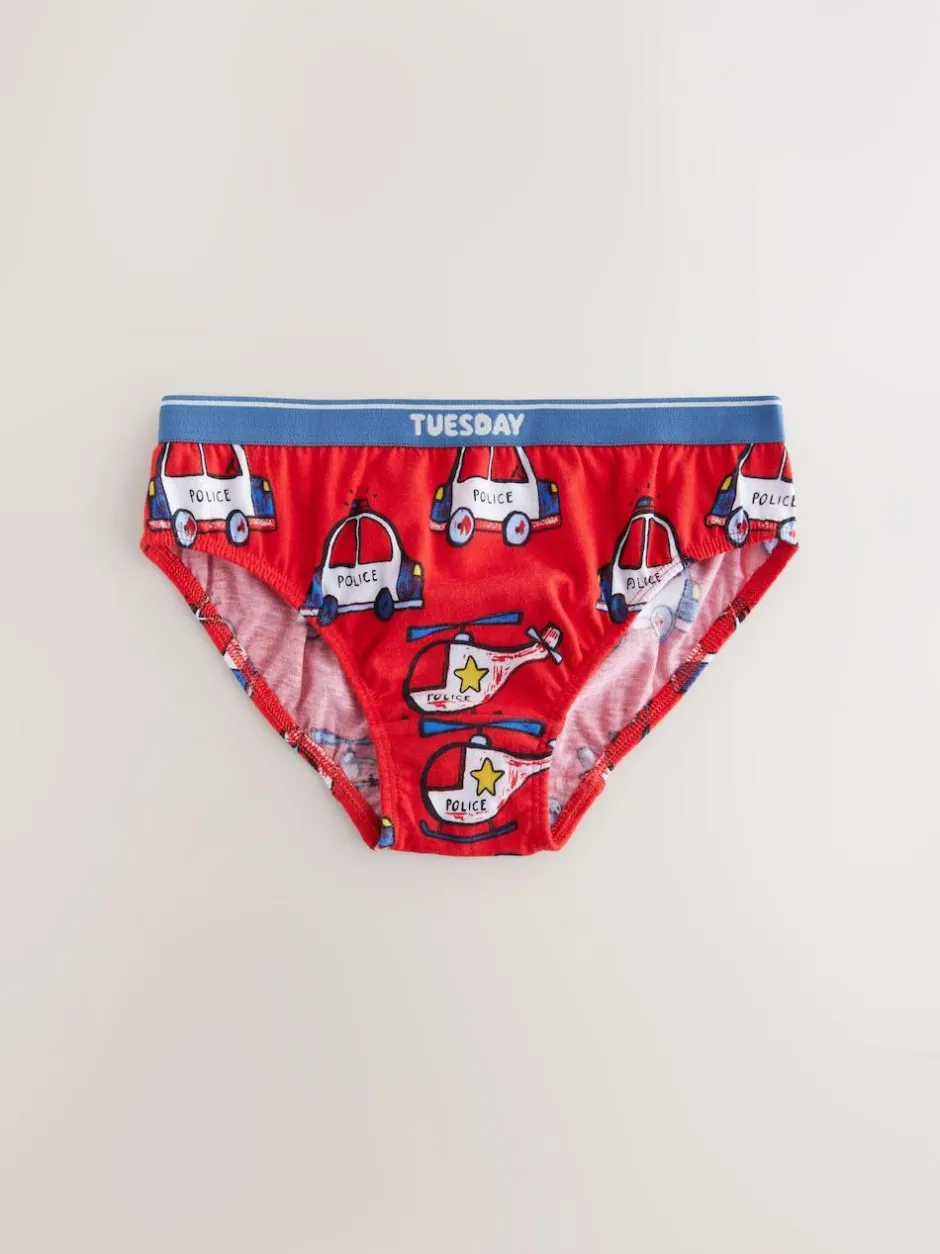 Next Cotton Briefs 7 Pack (1.5-10yrs) Red/Blue Emergency Vehicles