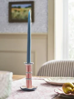 Next Red/Blue Stripe Ceramic Taper Candle Holder