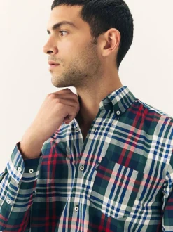 Next Regular Fit Easy Iron Button Down Oxford Shirt Red/Green Best