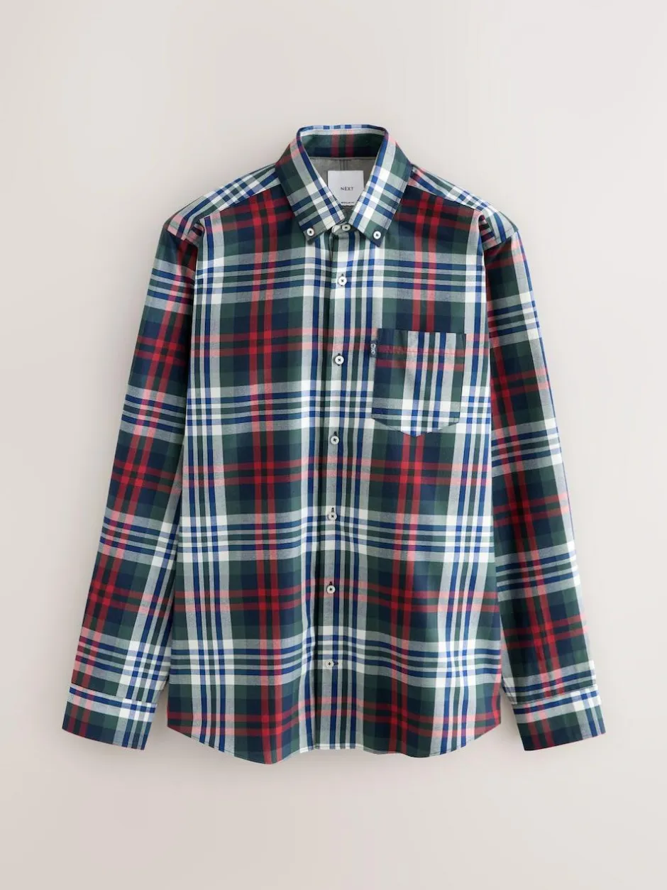 Next Regular Fit Easy Iron Button Down Oxford Shirt Red/Green Best