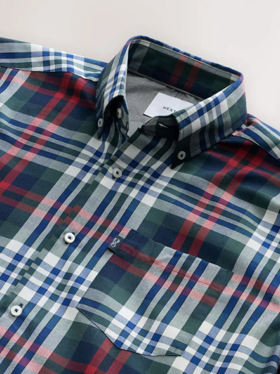 Next Regular Fit Easy Iron Button Down Oxford Shirt Red/Green Best