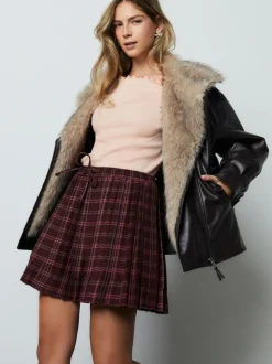 Next Pleated Pull On Mini Skirt Red/Pink Check Hot