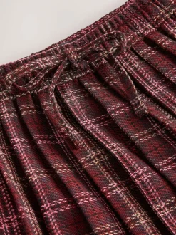 Next Pleated Pull On Mini Skirt Red/Pink Check Hot