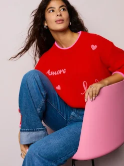 Next Red/Pink Cosy Embroidered Valentines Jumper Hot