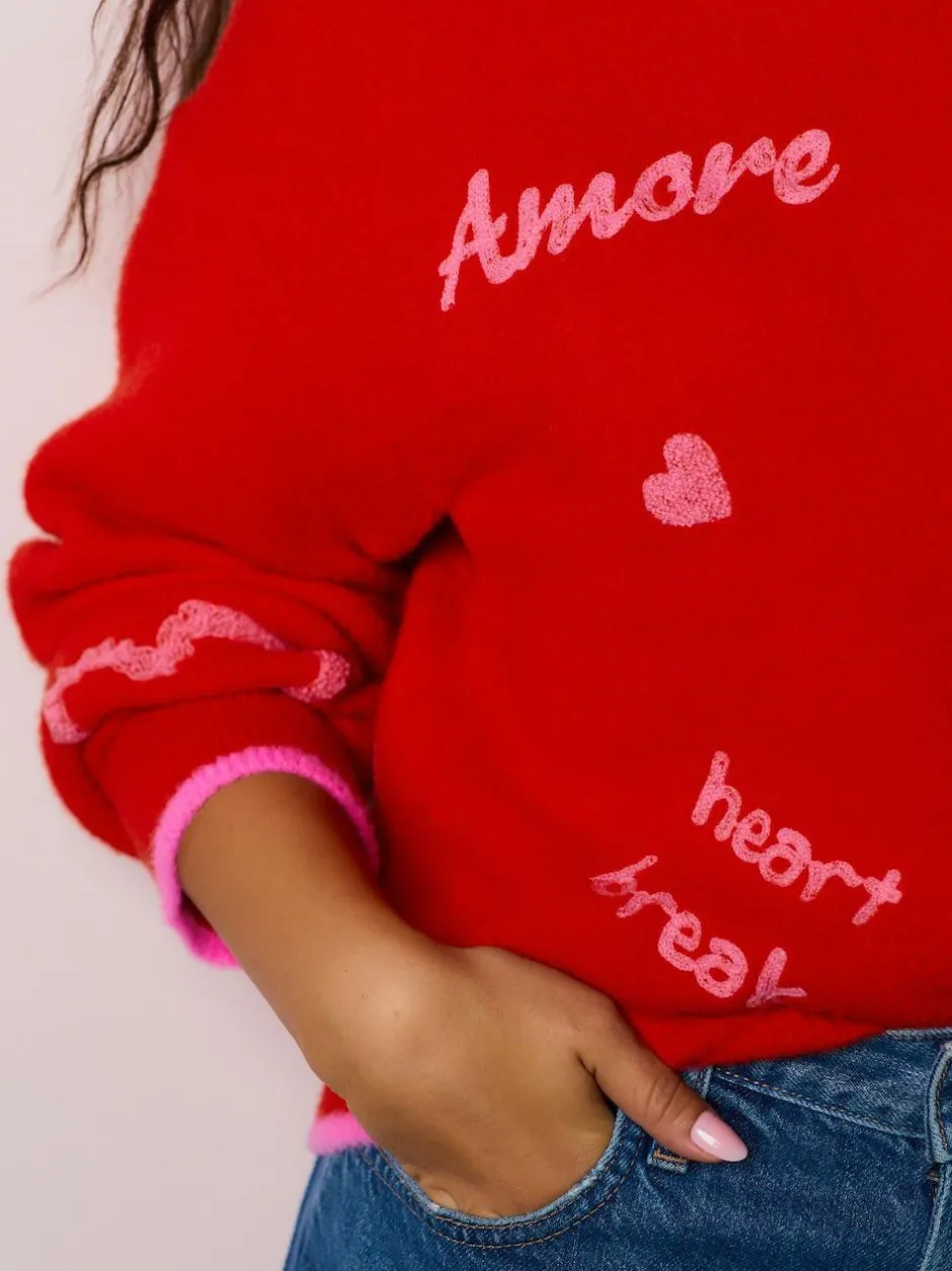 Next Red/Pink Cosy Embroidered Valentines Jumper Hot