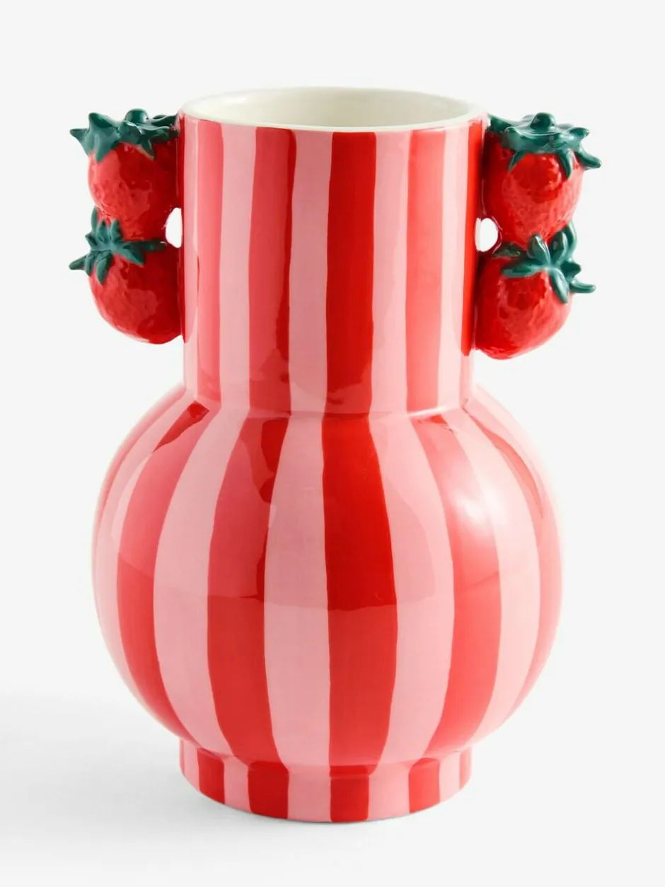 Next Red/Pink Striped Ceramic Vase with Strawberry Detail Handles Hot
