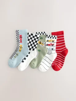 Next Cushioned Footbed Cotton Rich Ribbed Socks 5 Pack Red/White Race Cars Sale