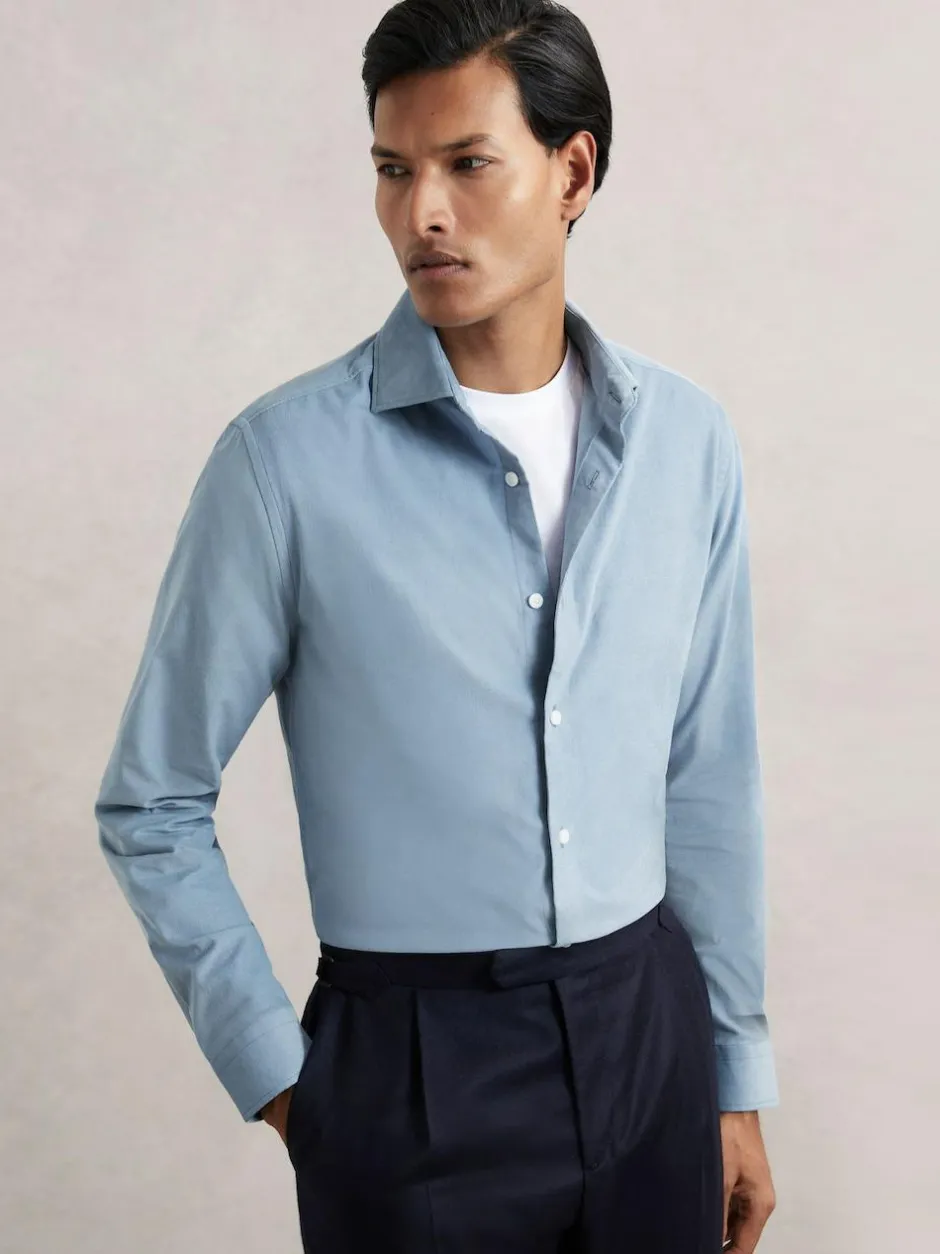 Reiss Velma Cotton Corduroy Cutaway-Collar Shirt Airforce Blue Best