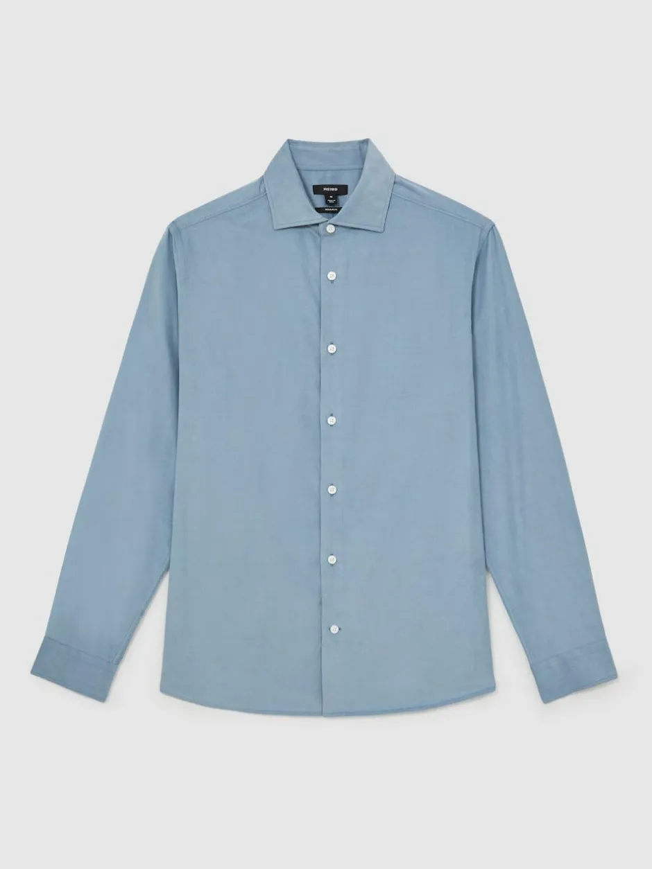 Reiss Velma Cotton Corduroy Cutaway-Collar Shirt Airforce Blue Best