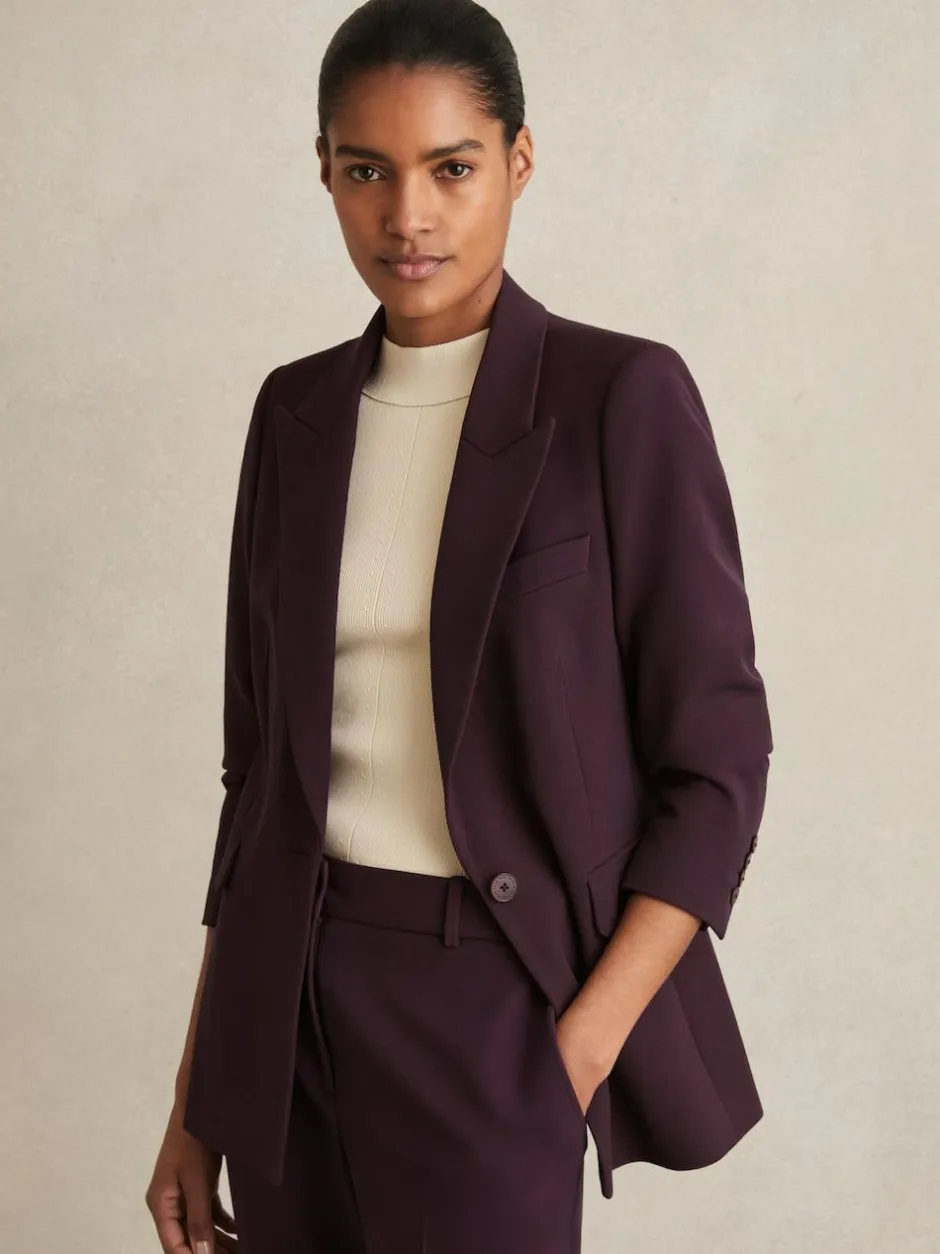 Reiss Gabi Petite Tailored Single Breasted Suit Blazer Berry