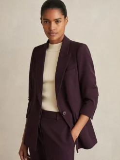 Reiss Gabi Tailored Single Breasted Suit Blazer Berry Sale