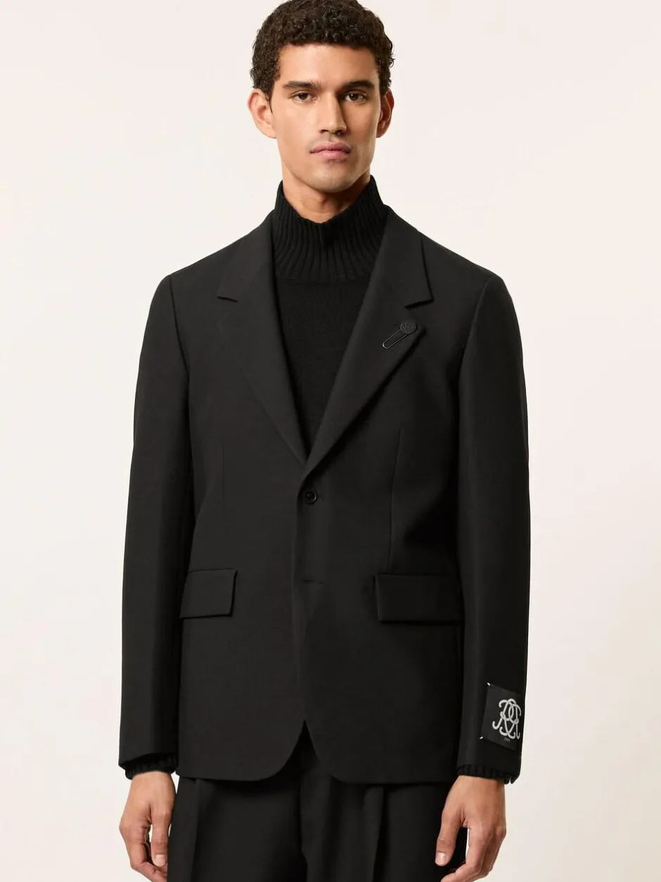 Reiss Black Arley Monogram Relaxed Single-Breasted Blazer Clearance