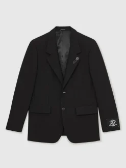 Reiss Black Arley Monogram Relaxed Single-Breasted Blazer Clearance