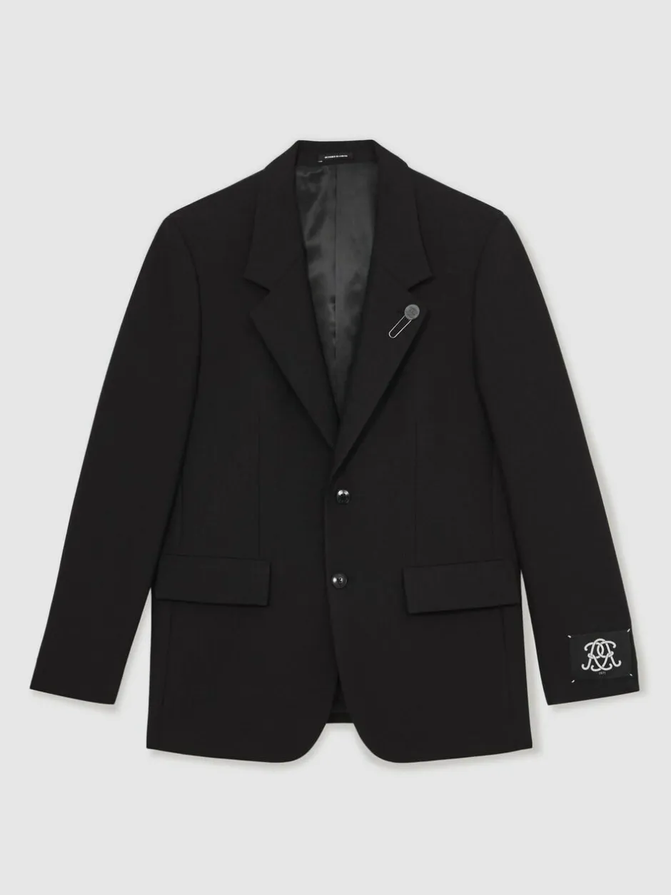 Reiss Black Arley Monogram Relaxed Single-Breasted Blazer Clearance
