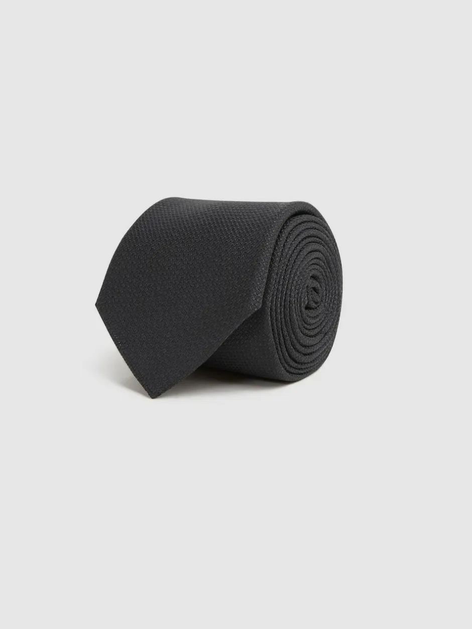 Reiss Ceremony Textured Silk Blend Tie Black Sale