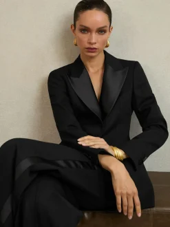 Reiss Black Della Atelier Single-Breasted Tuxedo Blazer New