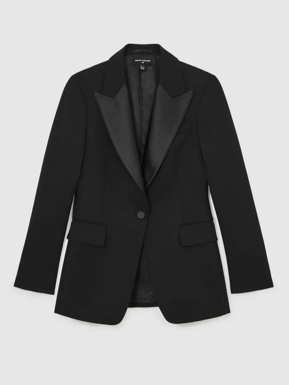 Reiss Black Della Atelier Single-Breasted Tuxedo Blazer New