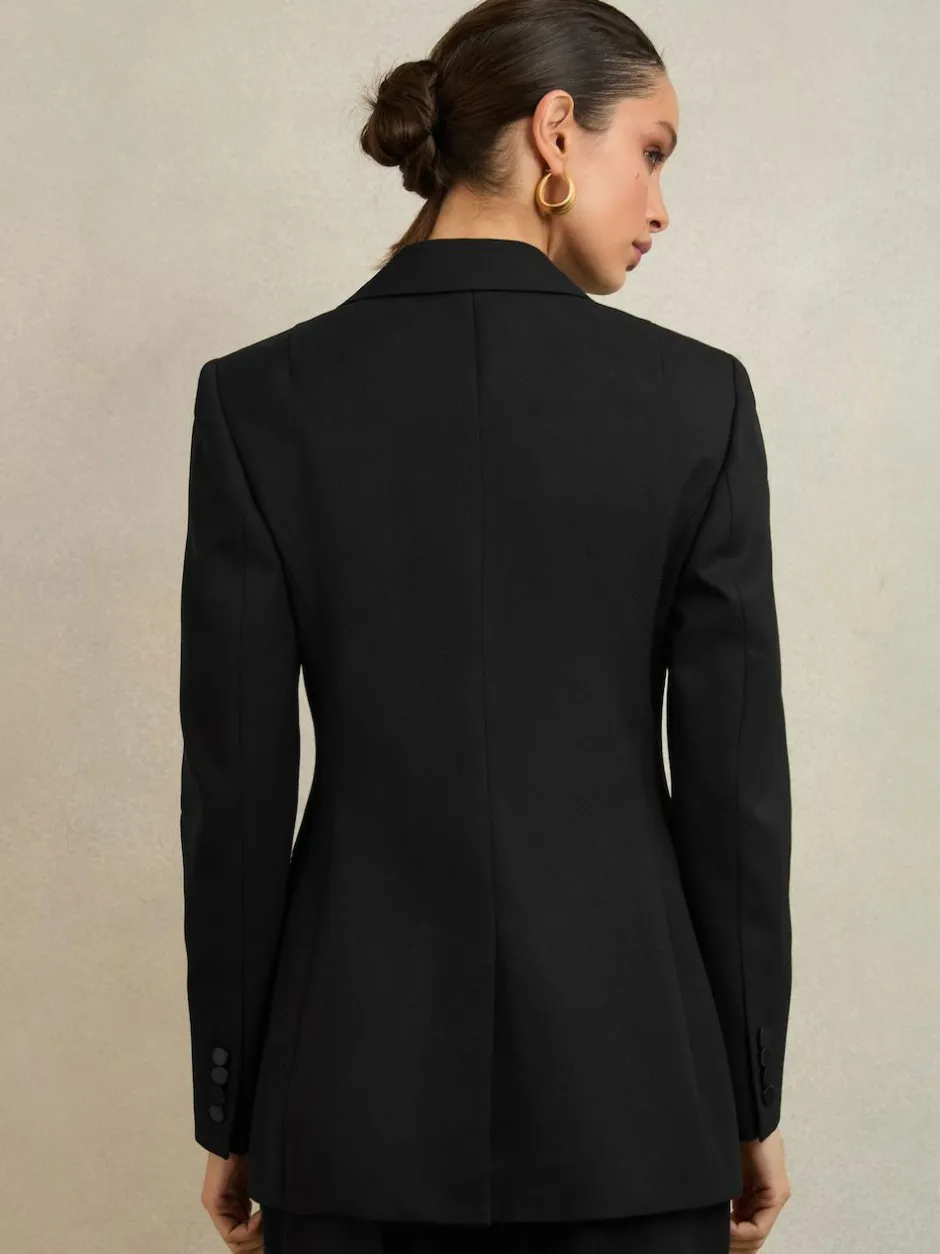 Reiss Black Della Atelier Single-Breasted Tuxedo Blazer New