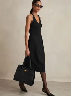 Reiss Gabi Tailored Midi Suit Skirt Black Outlet