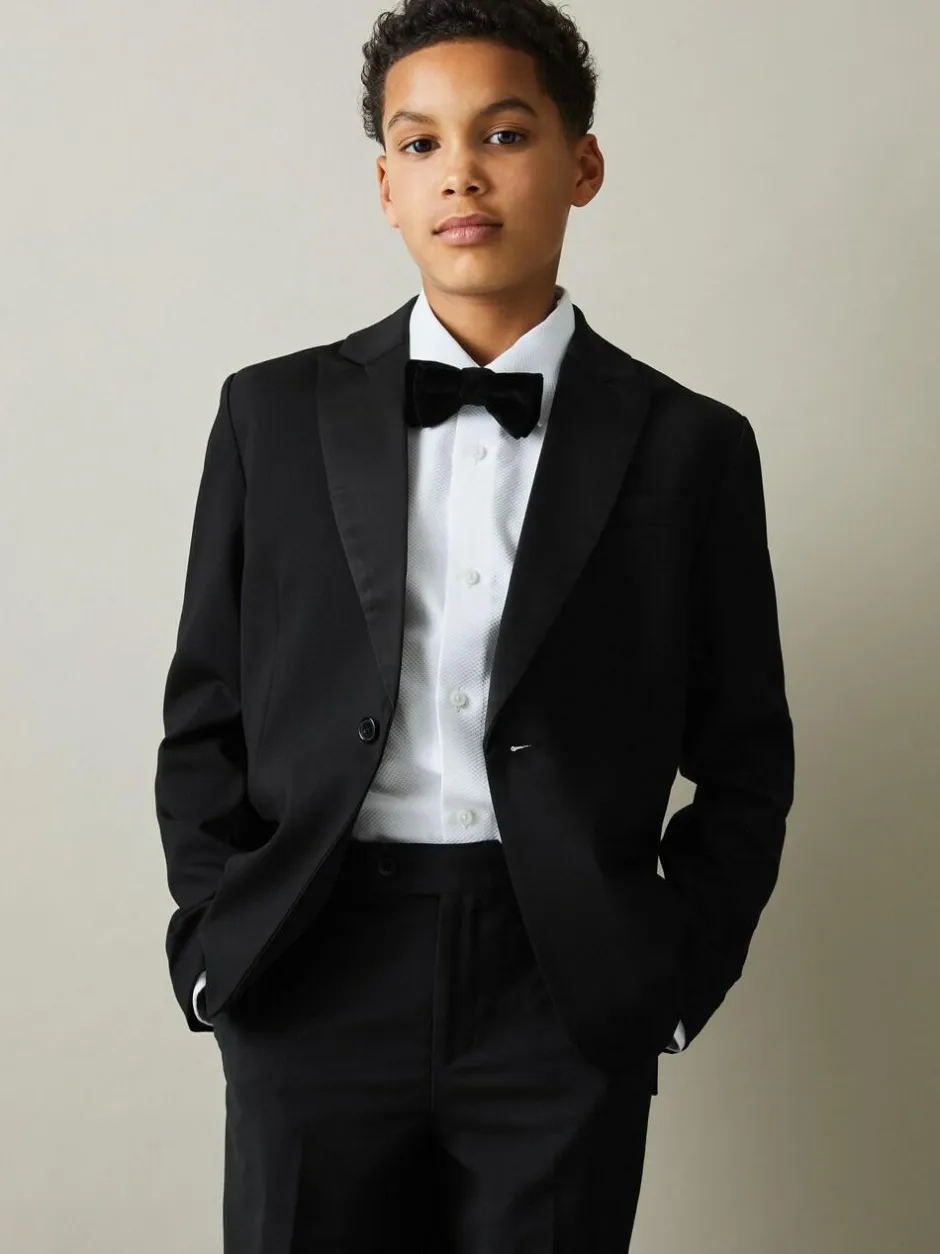 Reiss Black Knightsbridge 9-13 yrs Single-Breasted Tuxedo Blazer Wool-Blend Clearance