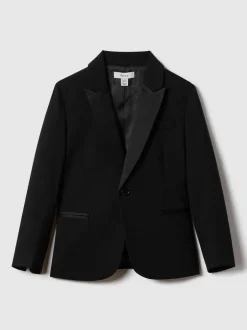 Reiss Black Knightsbridge 9-13 yrs Single-Breasted Tuxedo Blazer Wool-Blend Clearance
