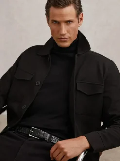 Reiss Black Preston Leather Woven Belt Hot
