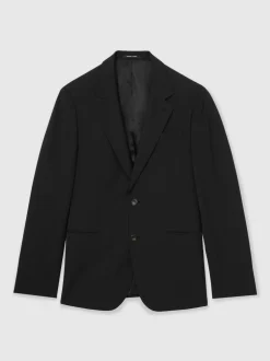 Reiss Promise Wool-Blend Single-Breasted Suit Blazer Tailored-Fit Black Hot