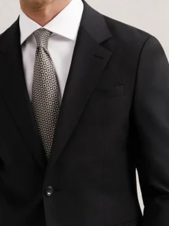 Reiss Promise Wool-Blend Single-Breasted Suit Blazer Tailored-Fit Black Hot