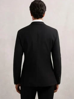 Reiss Promise Wool-Blend Single-Breasted Suit Blazer Tailored-Fit Black Hot