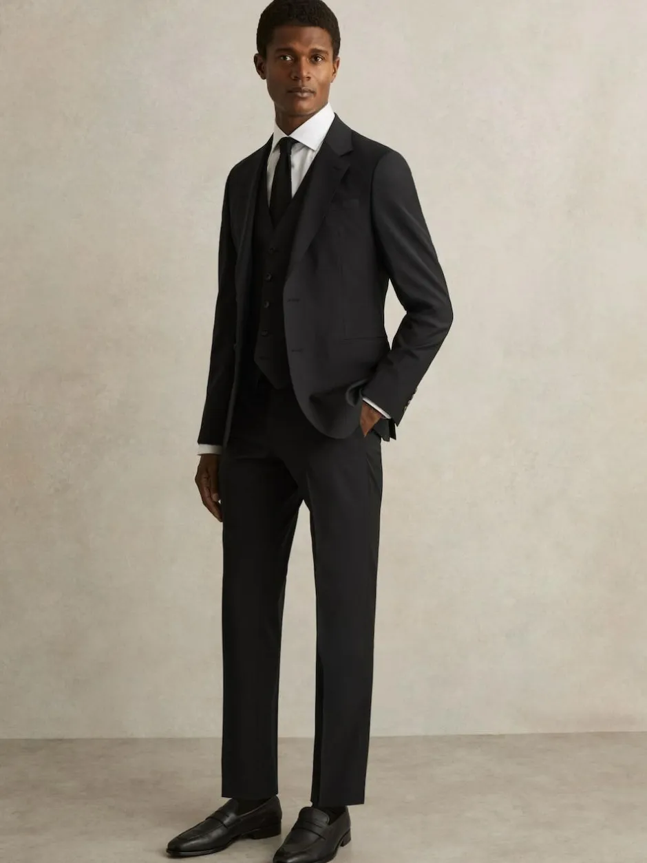 Reiss Promise Wool-Blend Tailored-Fit Waistcoat Black New