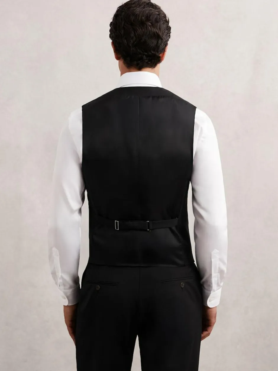 Reiss Promise Wool-Blend Tailored-Fit Waistcoat Black New