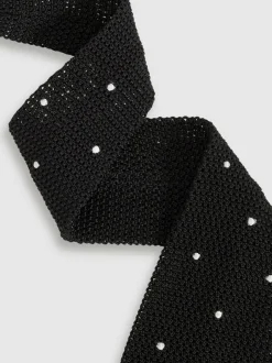Reiss Black Punto Spot Silk Knitted Pin-Dot Tie Clearance