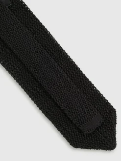 Reiss Black Punto Spot Silk Knitted Pin-Dot Tie Clearance