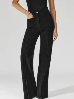 Reiss Black Sakura Patch-Pocket Flared Jeans Hot