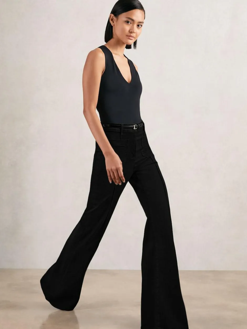 Reiss Black Sakura Patch-Pocket Flared Jeans Hot