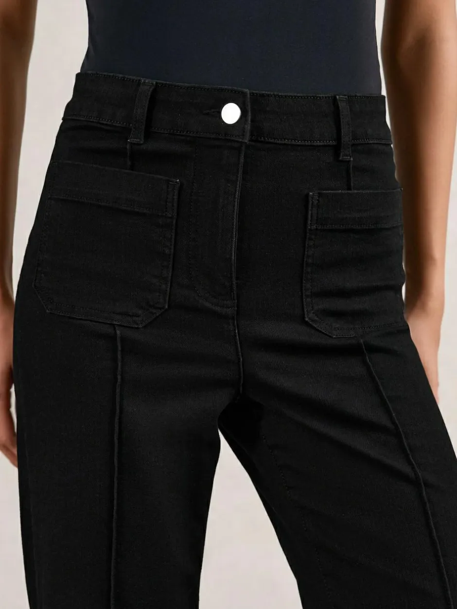 Reiss Black Sakura Patch-Pocket Flared Jeans Hot
