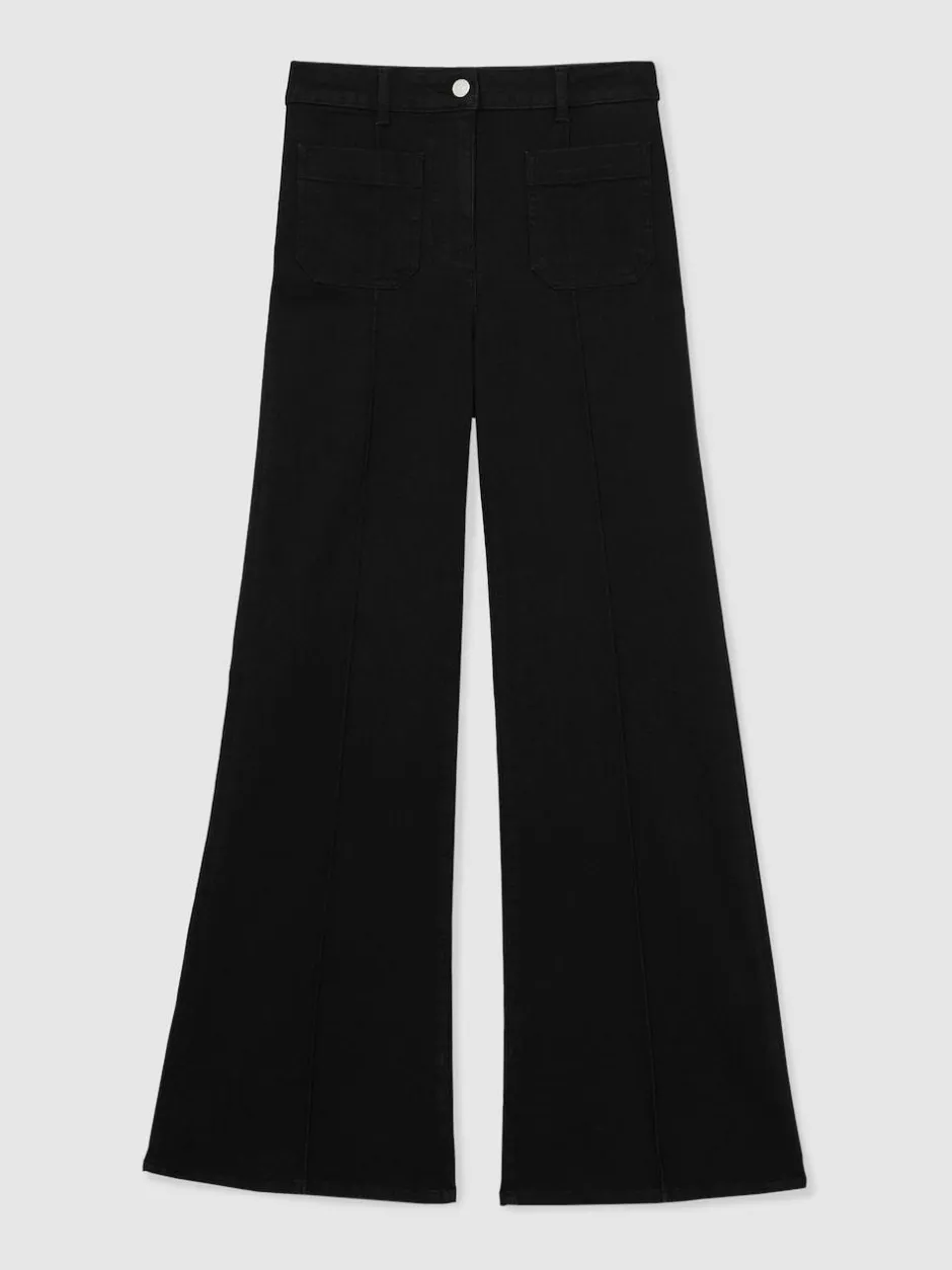 Reiss Black Sakura Petite Patch-Pocket Flared Jeans Hot