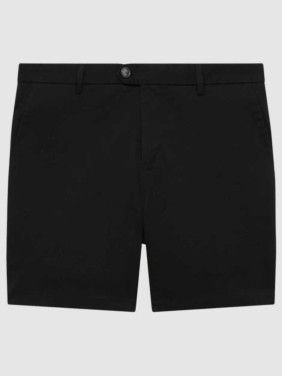 Reiss Wicket Cotton Chino Shorts with Stretch Black Clearance