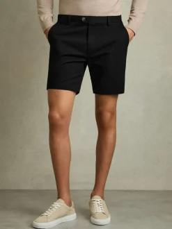 Reiss Wicket Cotton Chino Shorts with Stretch Black Clearance