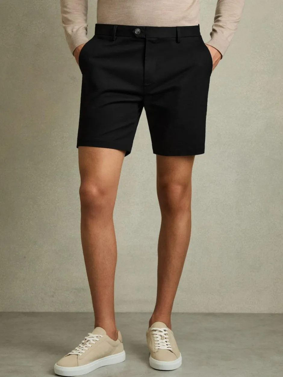 Reiss Wicket Cotton Chino Shorts with Stretch Black Clearance